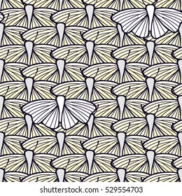 The pattern of moths. Seamless vector hand drawing texture of insects.