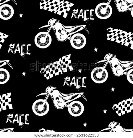 pattern with motorcycles. seamless grunge background for guys. Modern background in urban style. For textiles, bedding, fashion and sportswear.