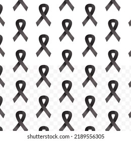 Pattern of mourning ribbon in transparent background (PNG) with mini doodle (icons). Vector Illustration