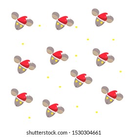 Pattern mouse in Santa hat. Ready-made illustrations for fabric, textile, packaging, posters, design,
Hand-drawn. Cartoon style. Vector