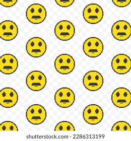 Pattern of moustache emoticons in transparent background. 8-bit pixel art backdrop. Vector illustration. Vector Illustration