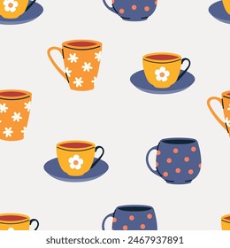 Pattern with mugs of tea