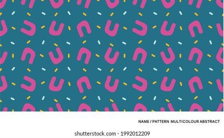 Pattern with multicolor arch shapes elements and sticks on the dark teal background