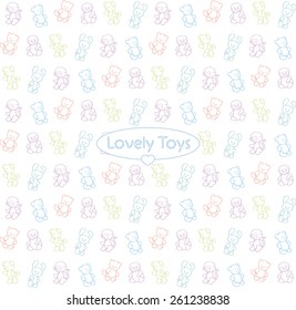 The pattern with multicolor bears, cat, dogs, penguins, rabbits and monkeys drawn on a transparent background