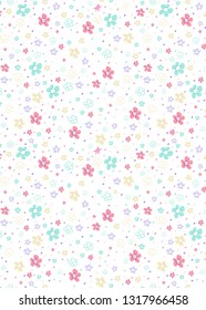 pattern with multicolor flowers on white background. 