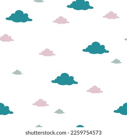 A pattern with multicolored clouds on a white background. Seamless vector pattern for children's clothes.