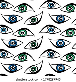 Pattern with multi-colored eyes. Color contact lenses. View theme for wallpaper and packaging.