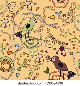 pattern of multicolored flowers with birds