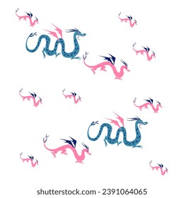 Pattern of multi-colored flying dragons. Vector illustration.