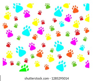 pattern of multi-colored footprints on a white background