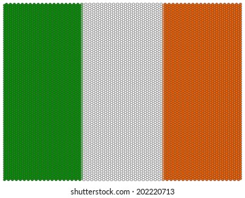 Pattern of multicolored hexagons forming flag of Ireland