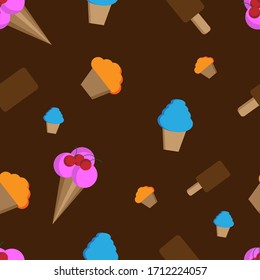  Patrón de helado multicolor rosa, azul, naranja, marrón. Imagen vectorial, versión de los pasos 10