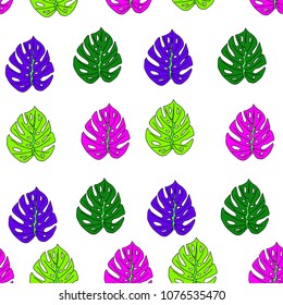 Pattern from multi-colored leaves Monsters Tropical Design.