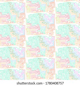 A pattern of multi-colored mazes. For printing on fabric.