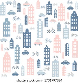 
pattern of multi-colored Scandinavian houses for decorating children's products