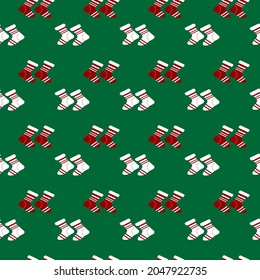 Pattern with multi-colored socks. Christmas vector s illustration. For packaging, children prints, fabrics, flyers, shops, brochures and covers.