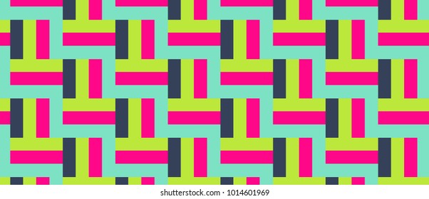 a pattern of multi-colored stripes (dark blue, light green, blue, pink)