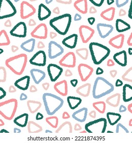 A pattern with multicolored triangles drawn in chalk. Vector image for a fun background. Simple background for kids or education