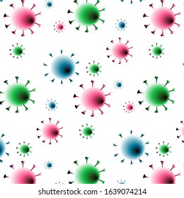 
Pattern of multi-colored viruses. Green, blue, red circles of different sizes Background. Print
