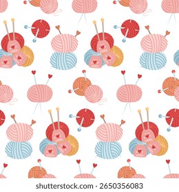 Pattern of multicolored yarn for knitting with needles. Various balls of yarn. Handmade. Cozy atmosphere. Seamless color texture. knitting, needlework, prints, hobbies