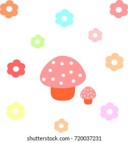  pattern with mushrooms on white background