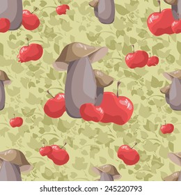 pattern with mushrooms on a yellow background. vector