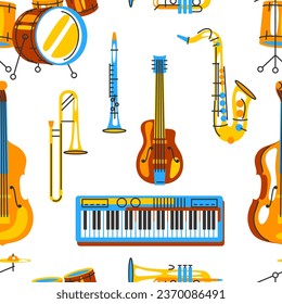 Pattern with musical instruments. Jazz, blues and classical music.