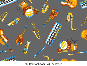 Pattern with musical instruments. Jazz, blues and classical music.