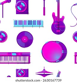 Pattern with musical items. Music party or rock concert background. Image for design.