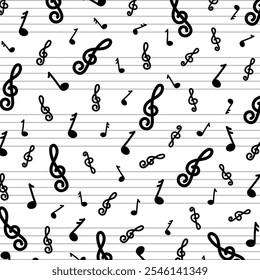 Pattern with musical notes. Vector creative background.