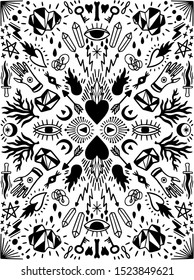 Pattern mystic ornament.Hand drawn doodle style.