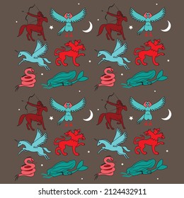 Pattern Mythical Creatures Mermaid Basilisk Pegasus Harpy Centaur