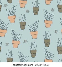 Pattern from natural materials. Print in pastel colors from various plants. Free hand. Seamless pattern. Vector illustration.