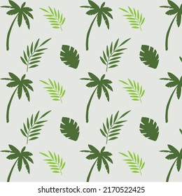 Pattern Nature Tropical Vintage Concept Seamless Pattern With Coconut Tree And Leaf Silhouette Vector Illustration Flyer Clothing Design Wrapping Paper