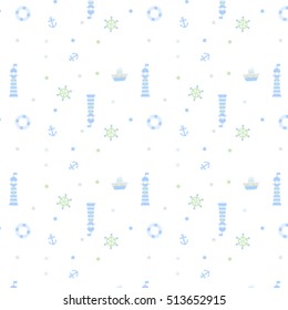 pattern with nautical elements. Marine concept background. Vector illustration