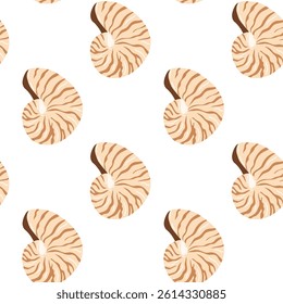 Pattern of nautilus shells on a white background for decorative design inspiration