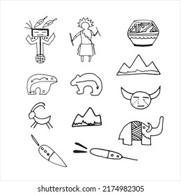 Patrón, Navajo, Lejano Oeste, Indios. Doodles, ilustración a mano. Premium.