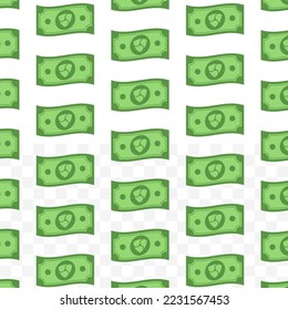 Pattern of Nem banknotes on transparent background with mini doodle (icon) and green color. Vector Illustration