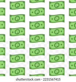 Pattern of Neo banknotes on transparent background with mini doodle (icon) and green color. Vector Illustration