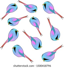 pattern of neon birds isolated on white background