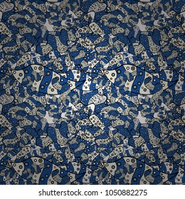  Pattern neutral, black and blue on colors. It can be used on mug prints, baby apparels, wallpaper, wrapping boxes etc. Vector design. Seamless Cute fabric pattern. Abstract doodles pattern.