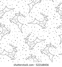 Pattern. New Year. Christmas. Reindeer. Contour style. Stock vector