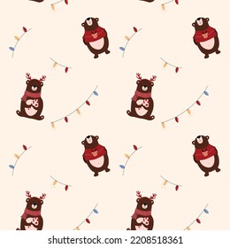 pattern new year christmas vector bear cute funny textile cotton print