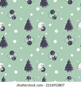 The pattern is New Year's Eve. Pattern Christmas. Christmas tree, Santa Claus hat. 