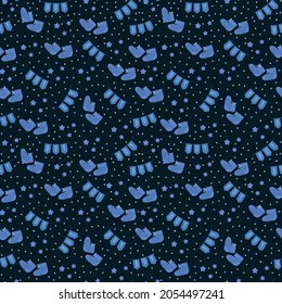 A pattern for a newborn baby. An illustration with elements of a guy. Background with Blue clothes inscription for a Boy. Vector illustration