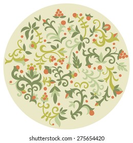 Pattern of nice small flowers on the circle background. Vector art
