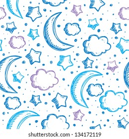 pattern with night sky, hand drawn vector illustration