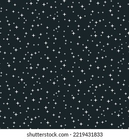 The pattern of the night sky with stars. Glitter on a blue background. Glowing stars on a blue background. Suitable for printing on textiles and paper. Gift wrapping, banner, flyer, wallpaper, bedding
