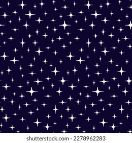 The pattern of the night sky with stars. Glitter on a blue background. Glowing stars on a blue background. Suitable for printing on textiles and paper. Gift wrapping, banner, flyer, wallpaper, bedding