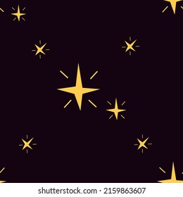 Pattern night sky with stars. Vector yellow stars on dark sky.